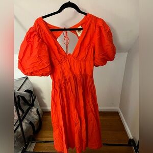 Farm Rio Voile Midi Red Puff Sleeve Dress - size Large